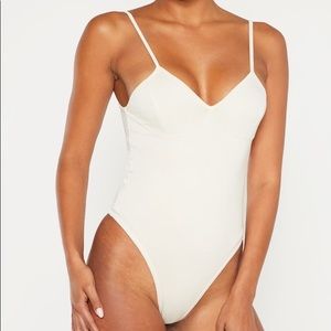 Cream V Neck Strappy Bodysuit